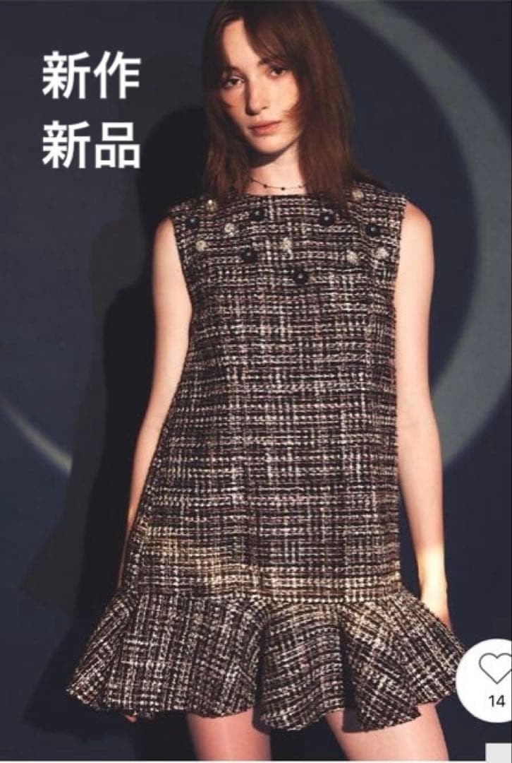 新作新品タグ付き　リリーブラウン♡ ツイードビジューAラインミニワンピース