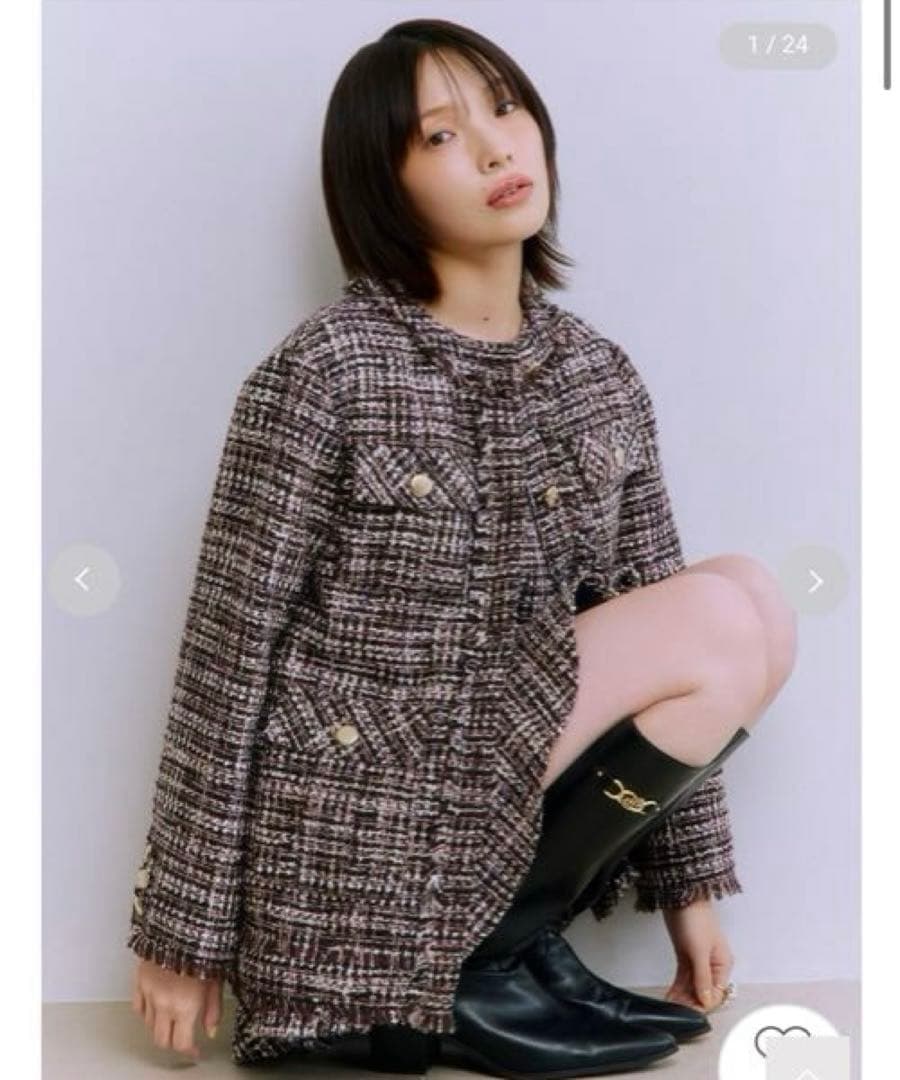 新作新品タグ付き　リリーブラウン♡ ツイードビジューAラインミニワンピース