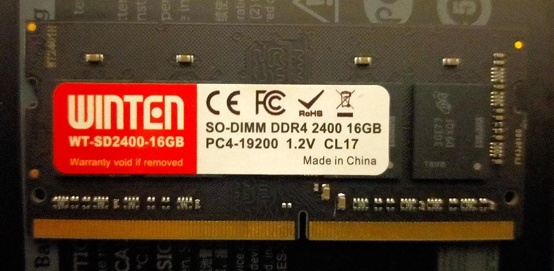 ノートPC用メモリ DDR4-2400 16GB260Pin1.2VSODIMM