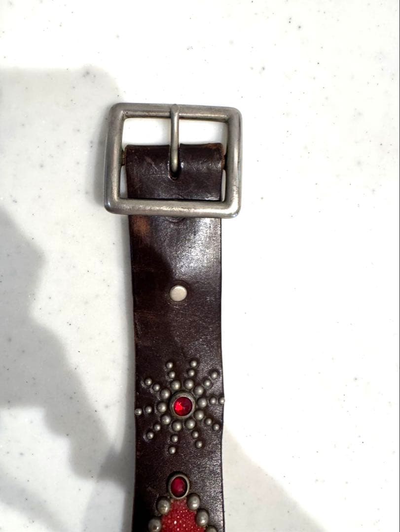 【早い者勝ち！希少】HTC エイ革スタッズベルト32インチ レッドスティングレイ