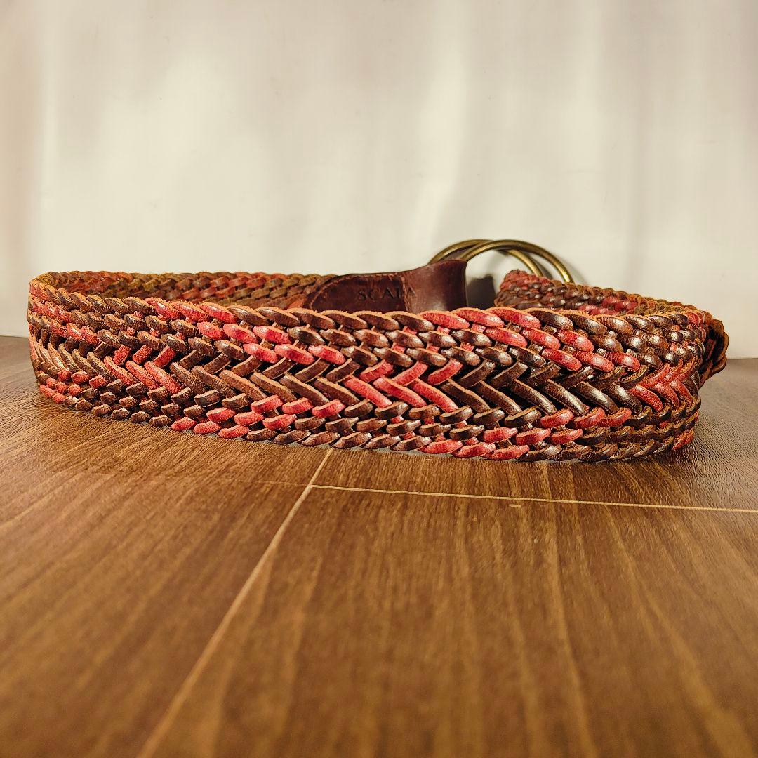 【英国製ヴィンテージ】SCAPA　高級編込みドレスベルト　ダブルリング本革ベルト