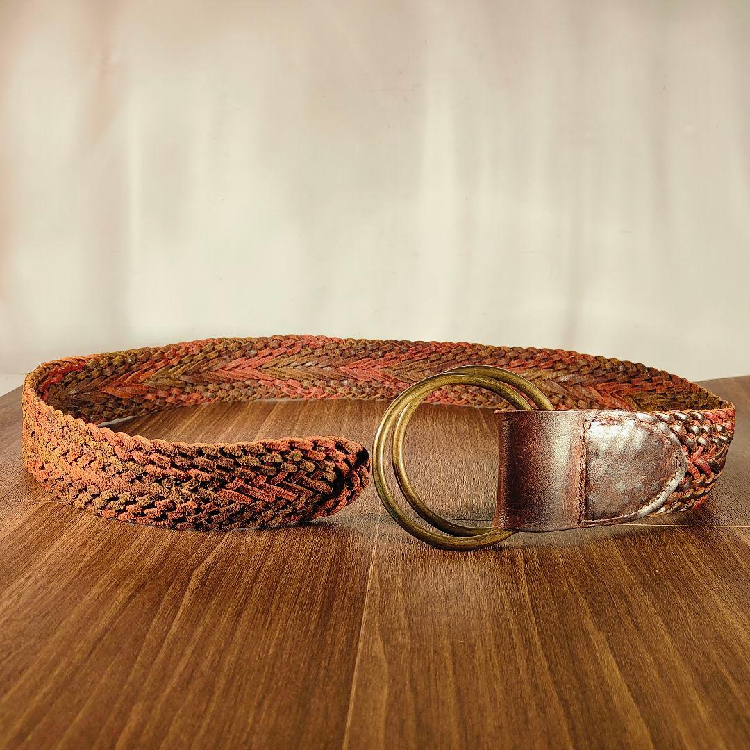 【英国製ヴィンテージ】SCAPA　高級編込みドレスベルト　ダブルリング本革ベルト