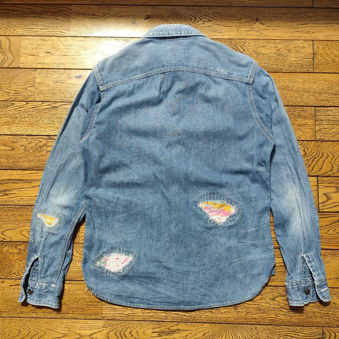 希少 old STUSSY ダメージリペア加工 デニムシャツ 金タグ