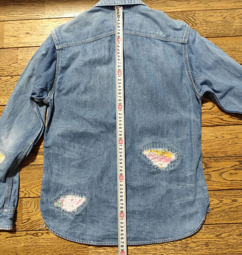 希少 old STUSSY ダメージリペア加工 デニムシャツ 金タグ