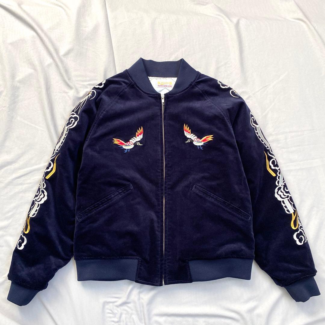 hyo-hyo スーベニアジャケット　スカジャン　ベルベット　ネイビー　刺繍