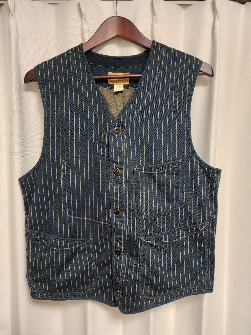 【極美品】名作RRL　激渋ストライプ/インディゴ染め/メンズベスト　Size:M
