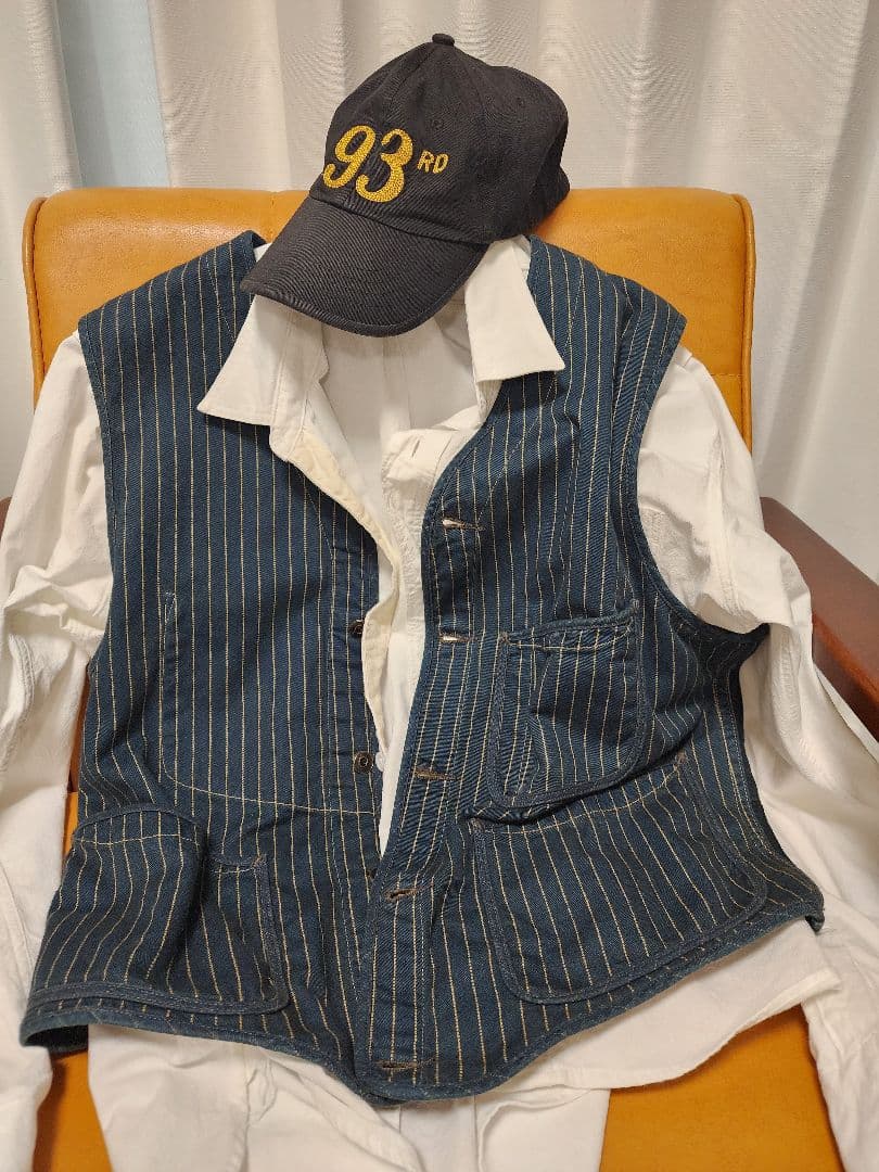 【極美品】名作RRL　激渋ストライプ/インディゴ染め/メンズベスト　Size:M