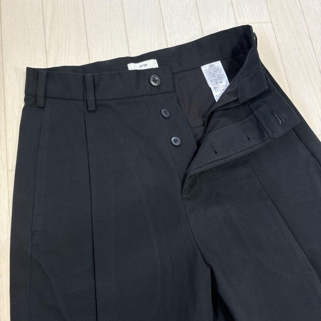 ATON エイトン コットンギャバジン タックパンツ 00 ブラック