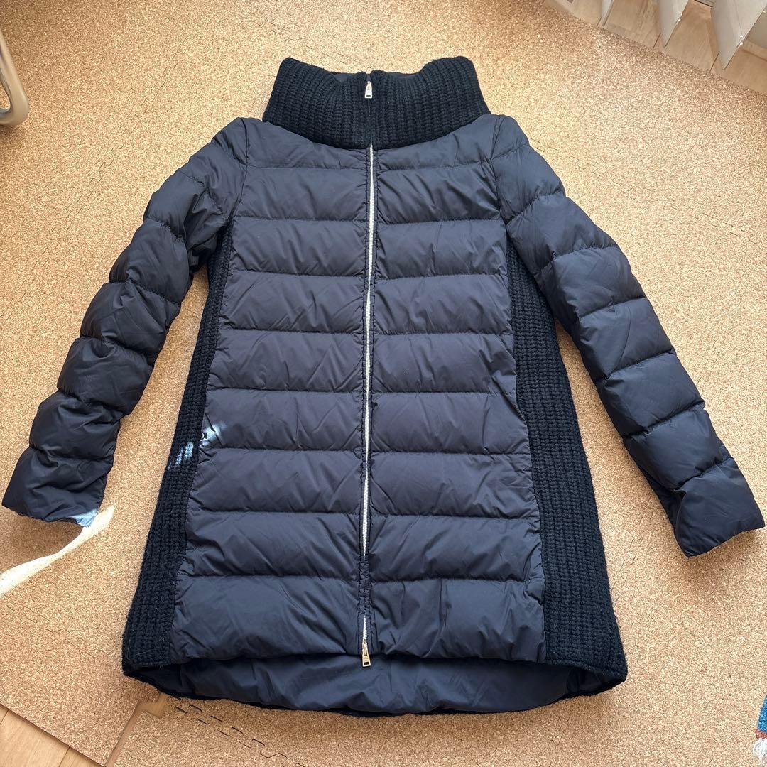 美品 ヘルノ HERNO 背中ウール切替 ダウンコート 44 ブラック