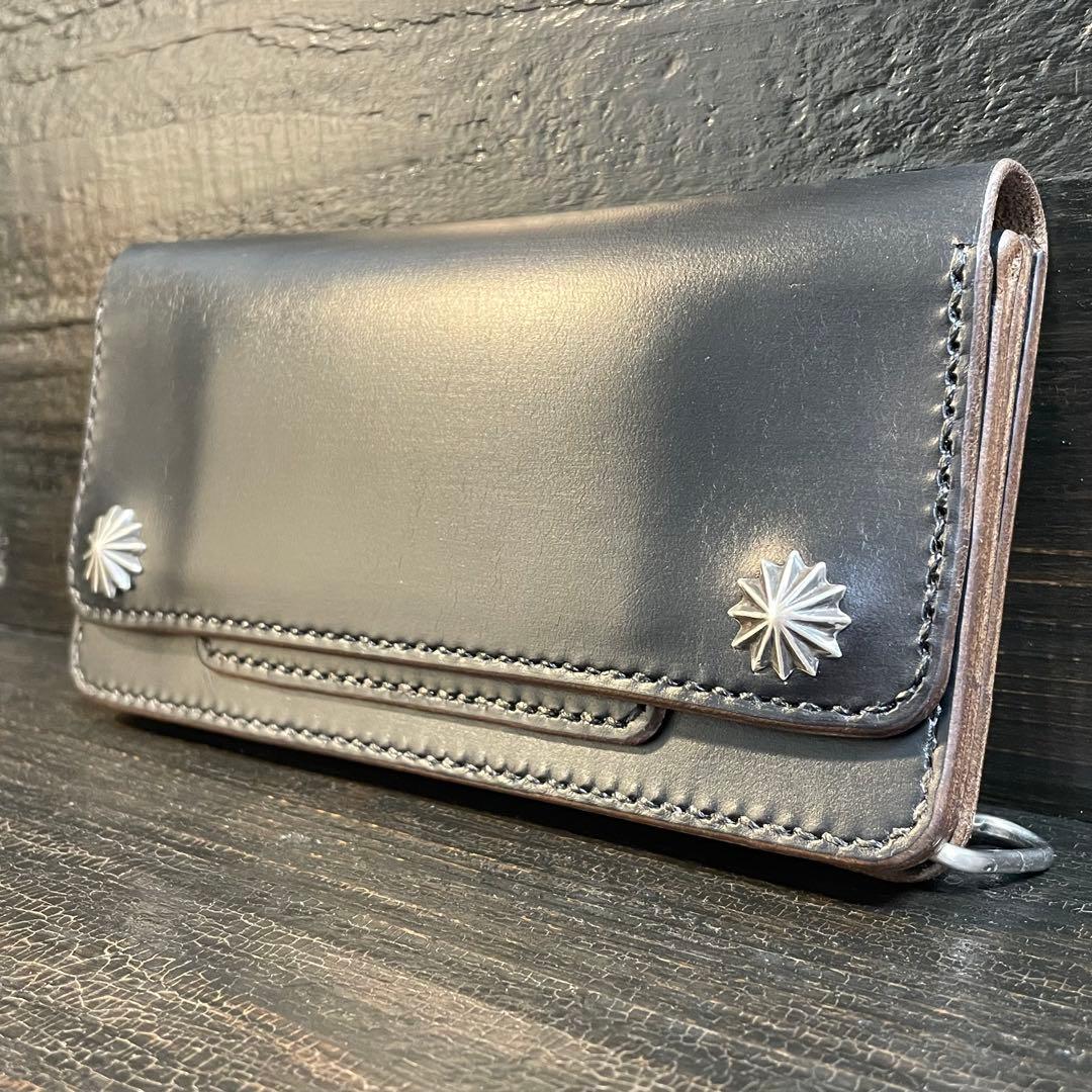 HORWEENクロムエクセル　セミロングトラッカーウォレット3層シルバーコンチョ