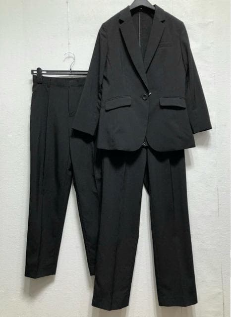 新品☆11号M黒系無地サマースーツ3点ストレート＆テーパードお仕事☆r619
