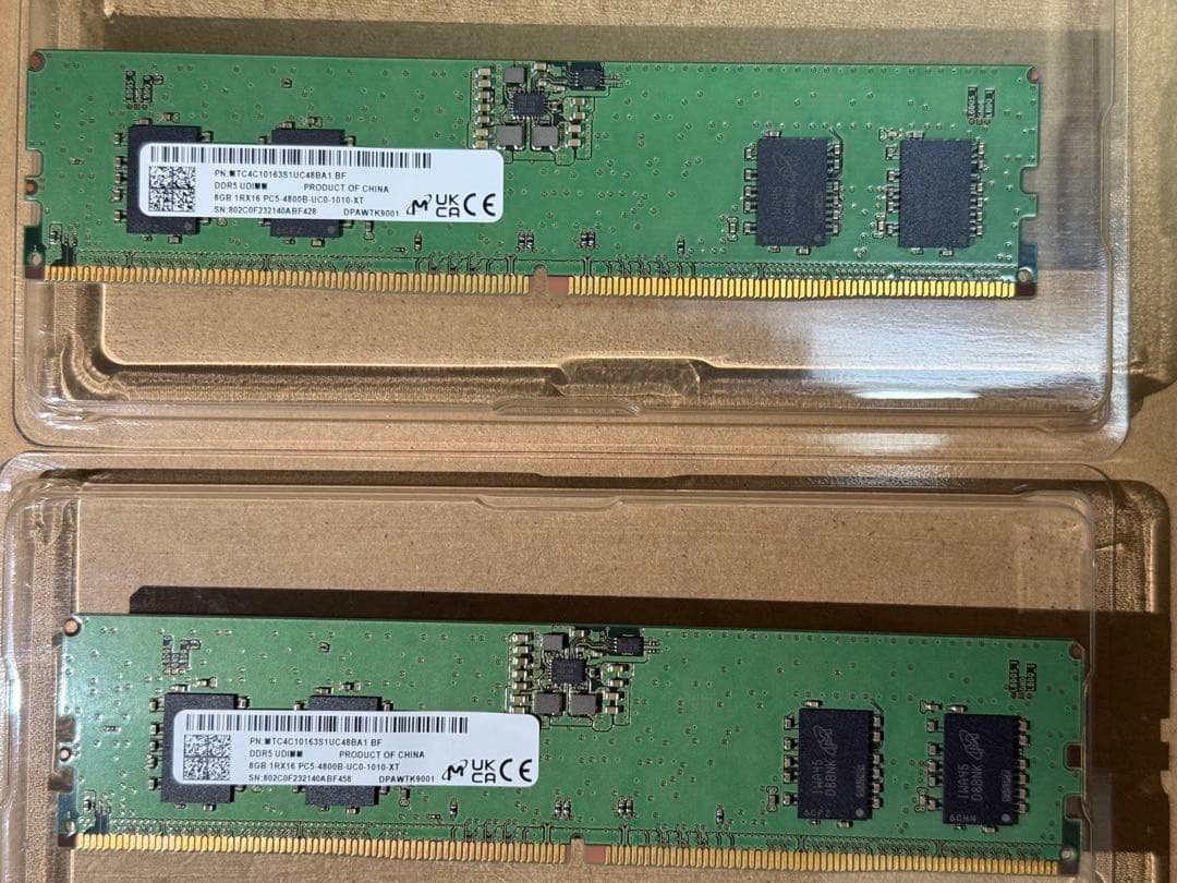 Micron DDR5 16GB (8GBx2)メモリ 4800MHz