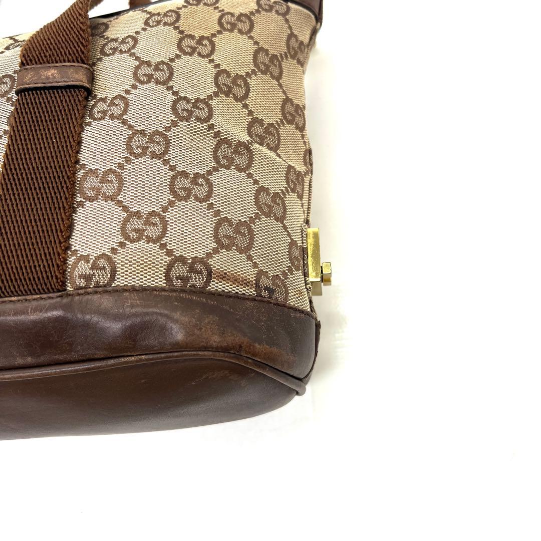 【美品】 GUCCI ハンドバッグ キャンバス レザー ブラウン バニティ