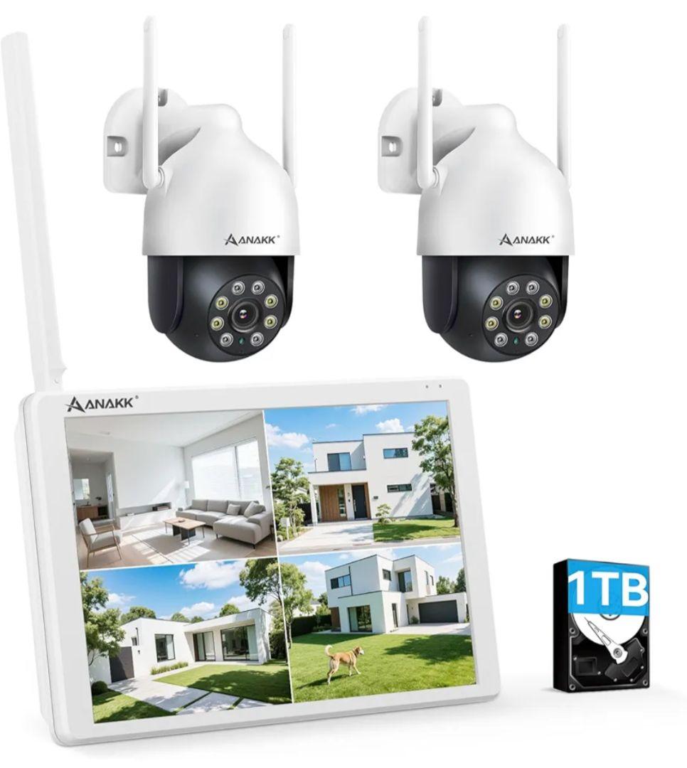 防犯カメラ 屋外 800万画素 液晶モニター付き 2台セット 360°全方位監視