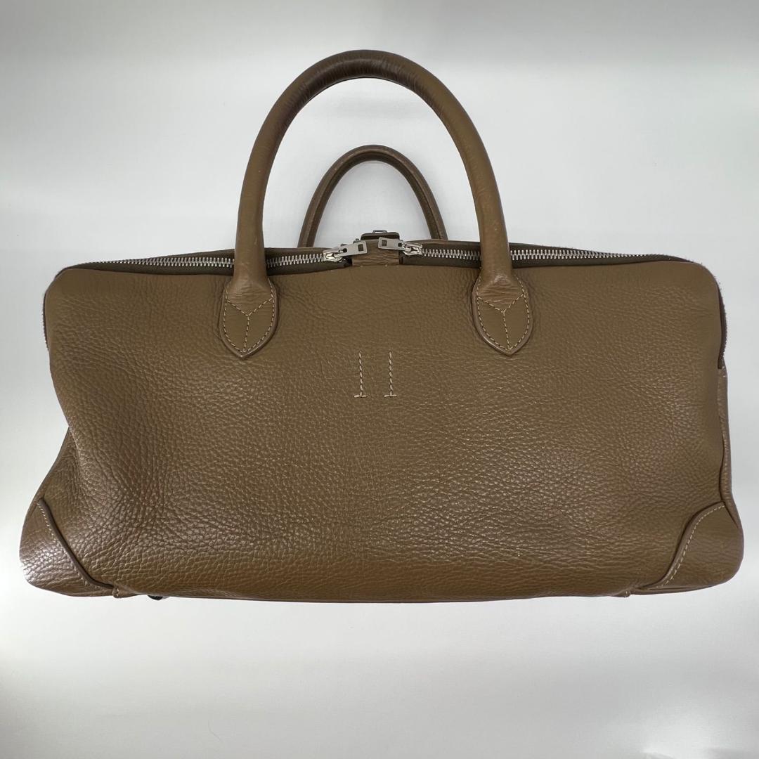 13368ゴールデングース エキパージュシボ革 レザー ボストンバッグ刺繍カーキ