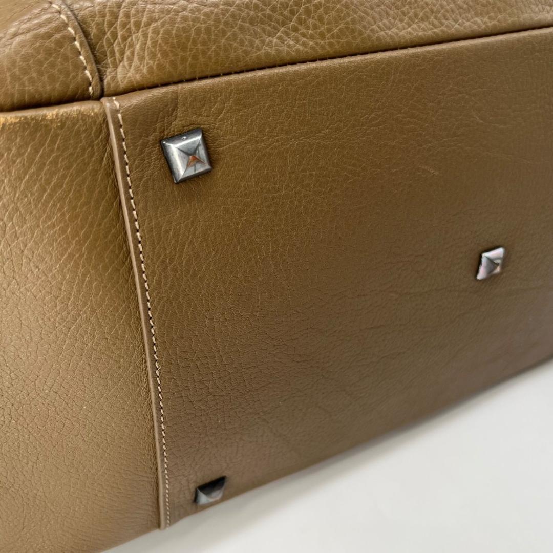 13368ゴールデングース エキパージュシボ革 レザー ボストンバッグ刺繍カーキ