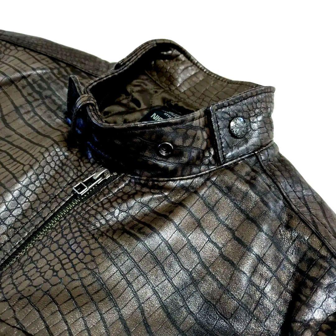 極上の逸品✨️クロコダイル 本革ライダース キルティング ダブルジップ 46