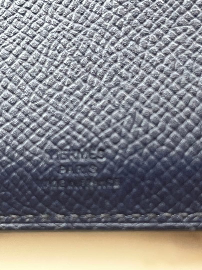 エルメス HERMESネイビー レザー パスポートケース 型押し 直営店購入