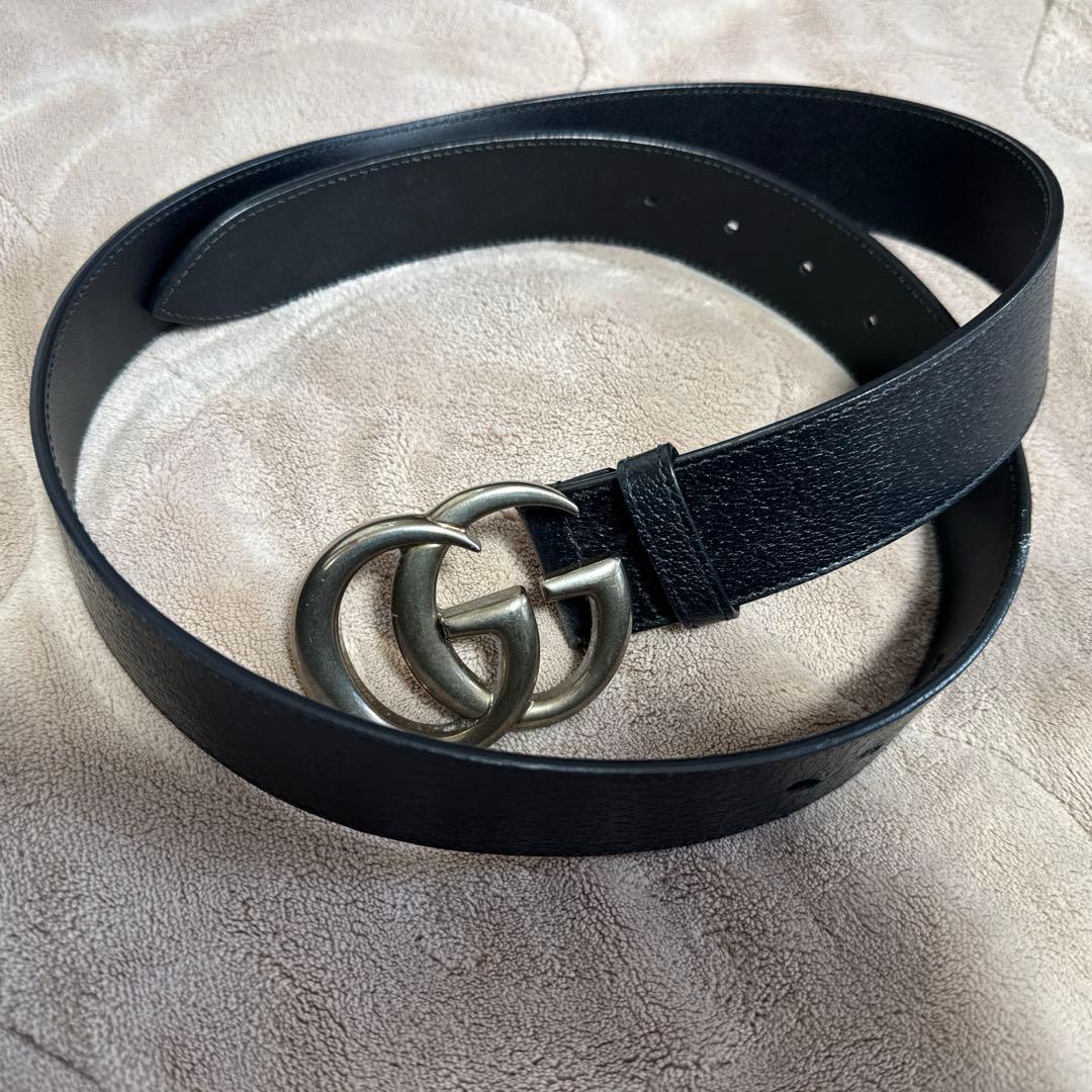 GUCCI ブラック GGバックル ベルト シルバー