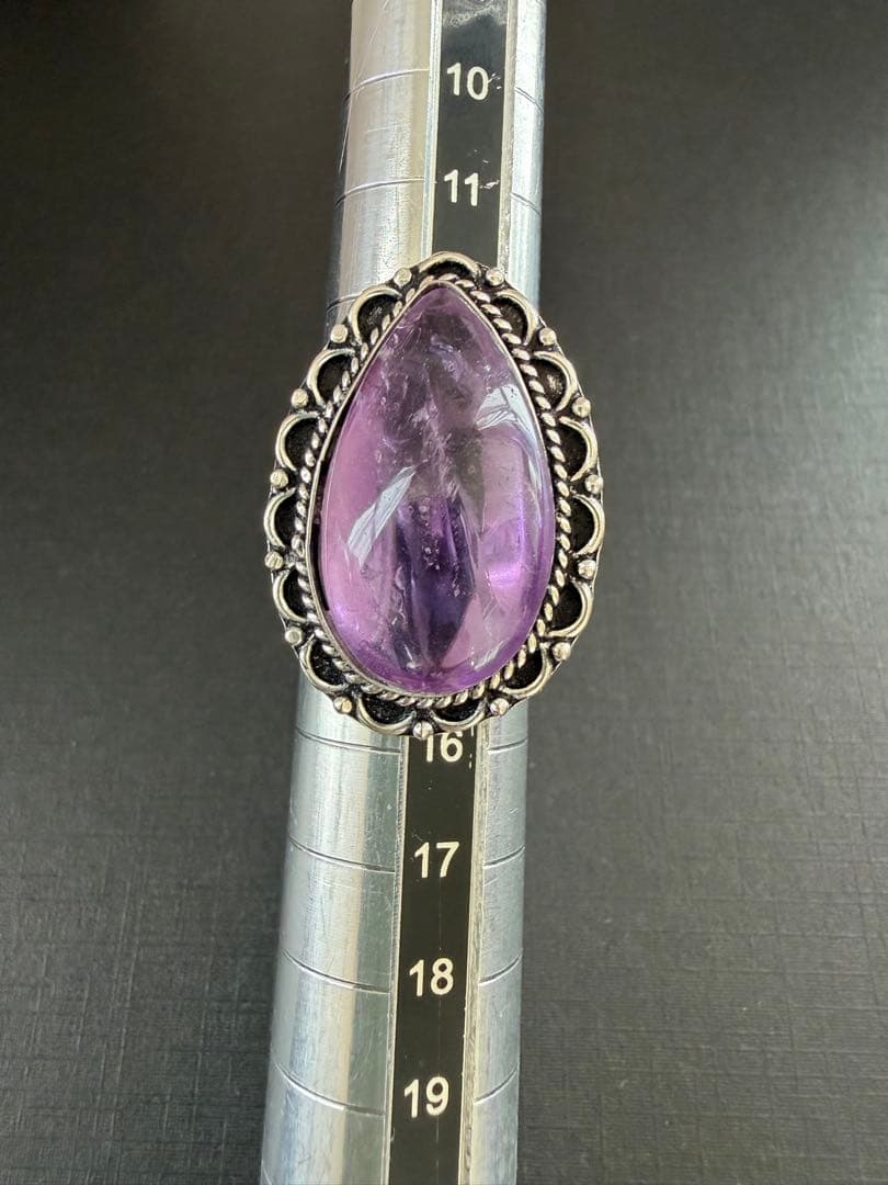 アッシュペーフランス ヴィンテージアメジスト ペアシェイプストーンリング 15号
