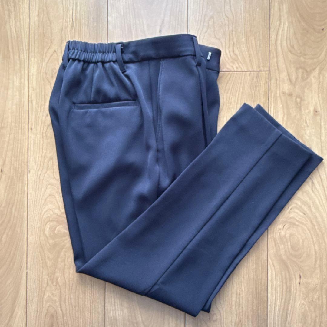 PLST ノーカラー パンツスーツ ダークブルー紺 S セレモニー フォーマル