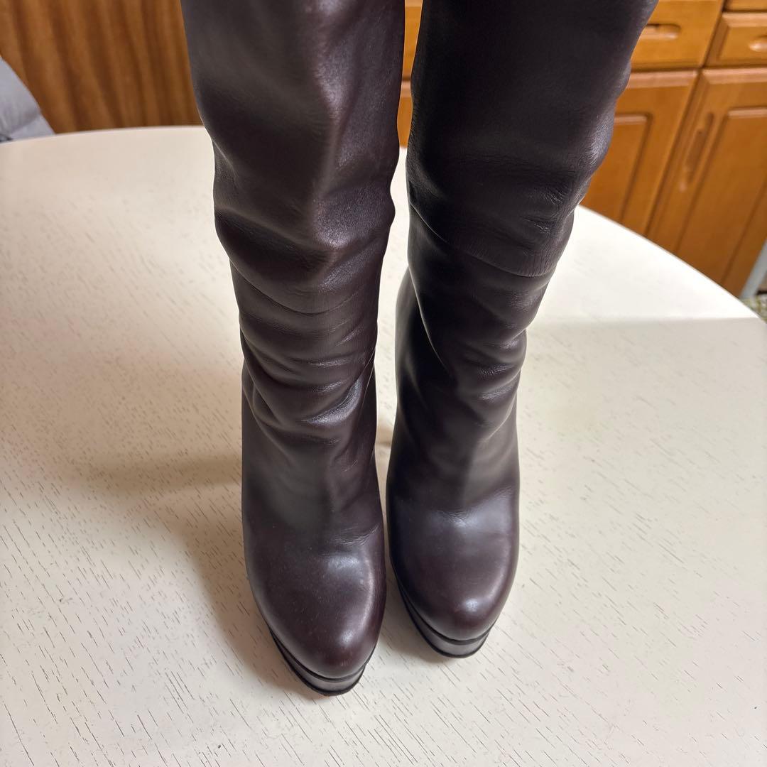 GUCCIダークブラウン レザー ロングブーツ