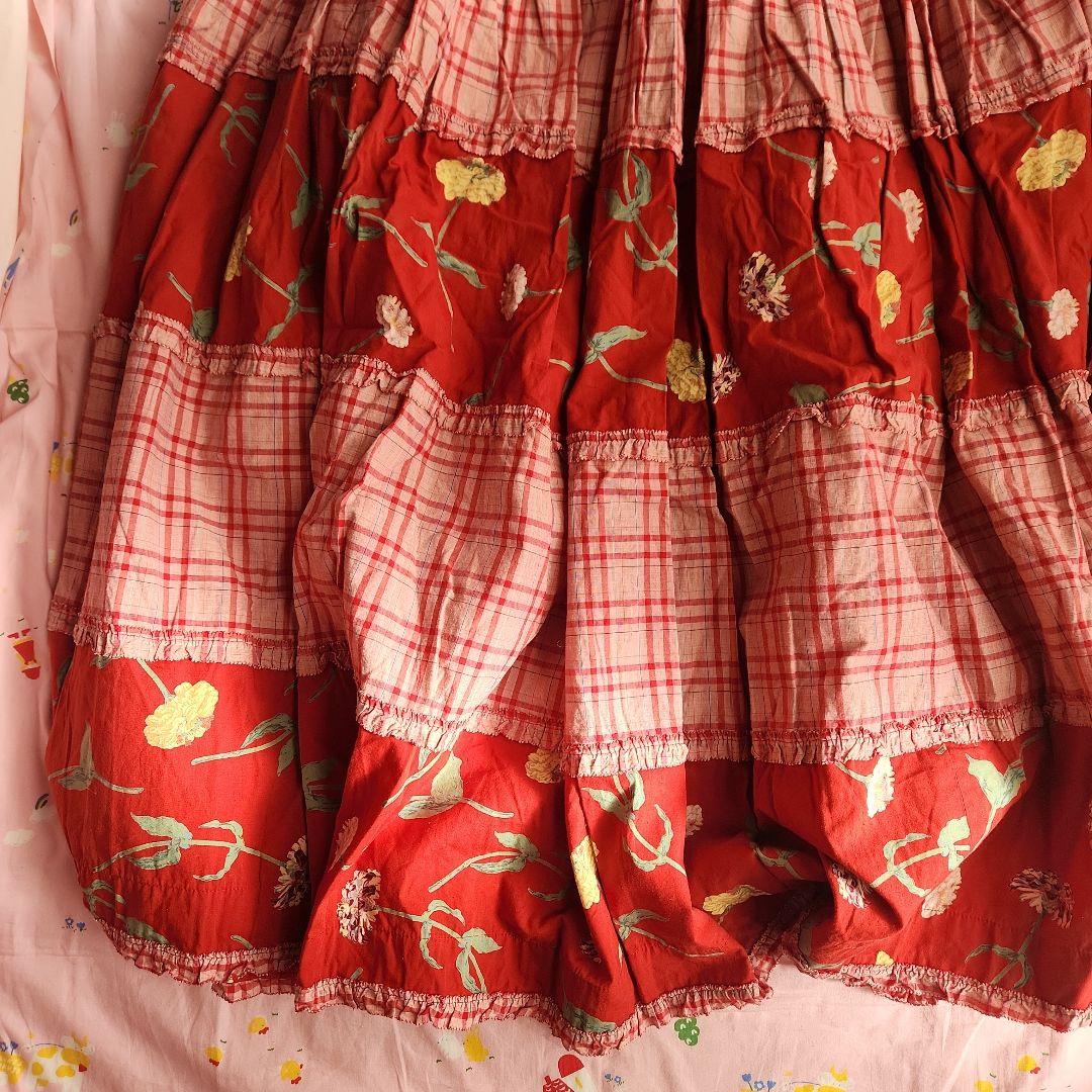 PINK HOUSE ピンクハウス 金子功 吊りスカート 5段ティアード 赤