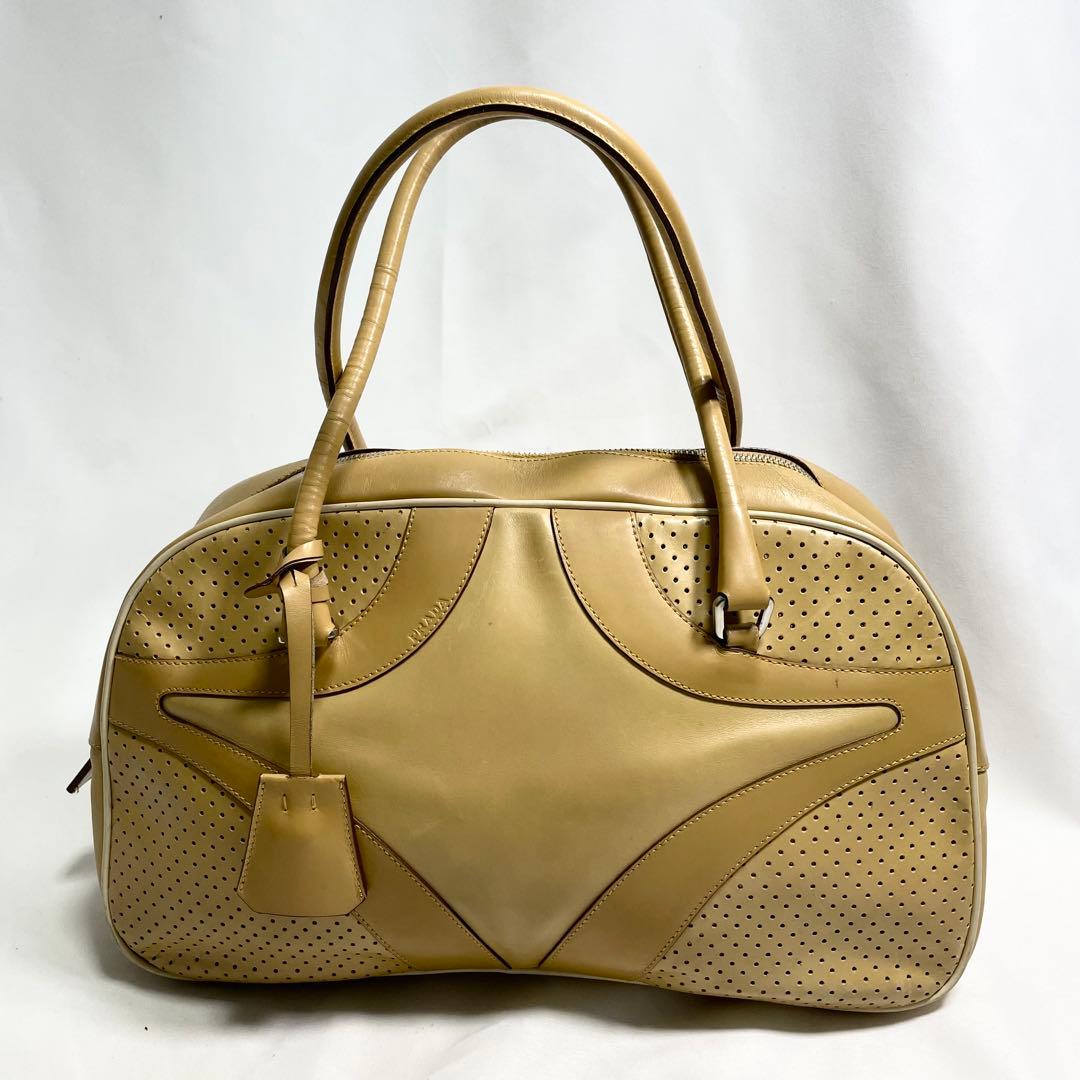 PRADA パンチング ボーリング バッグ チャーム 南京錠 大容量 多機能 黄