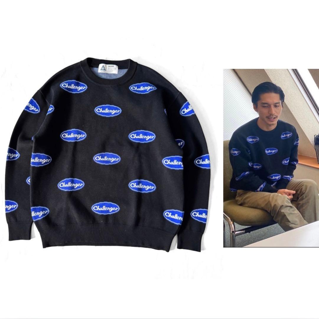 CHALLENGER ロゴ ニット 総柄 オーバル スウェット 極美品 錦戸亮着