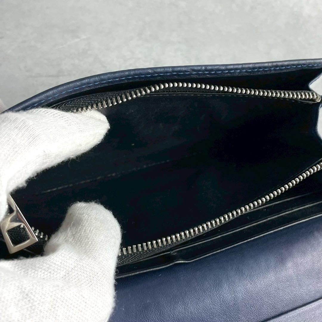 【美品】ロエベ 長財布 リピート アナグラム 型押し 総柄 レザー ロゴ 紺色