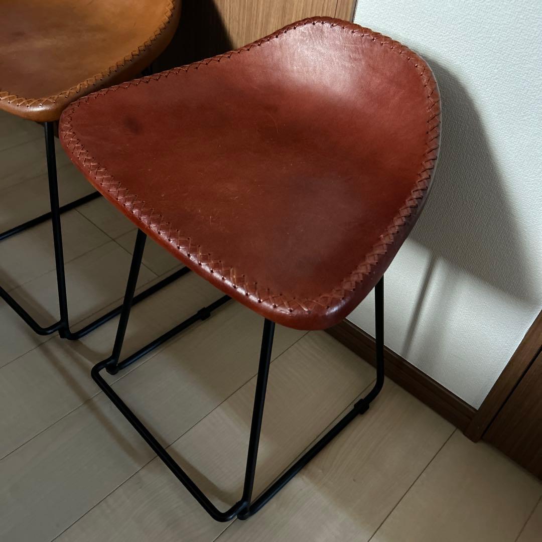 本革張りスツール 椅子2脚セット