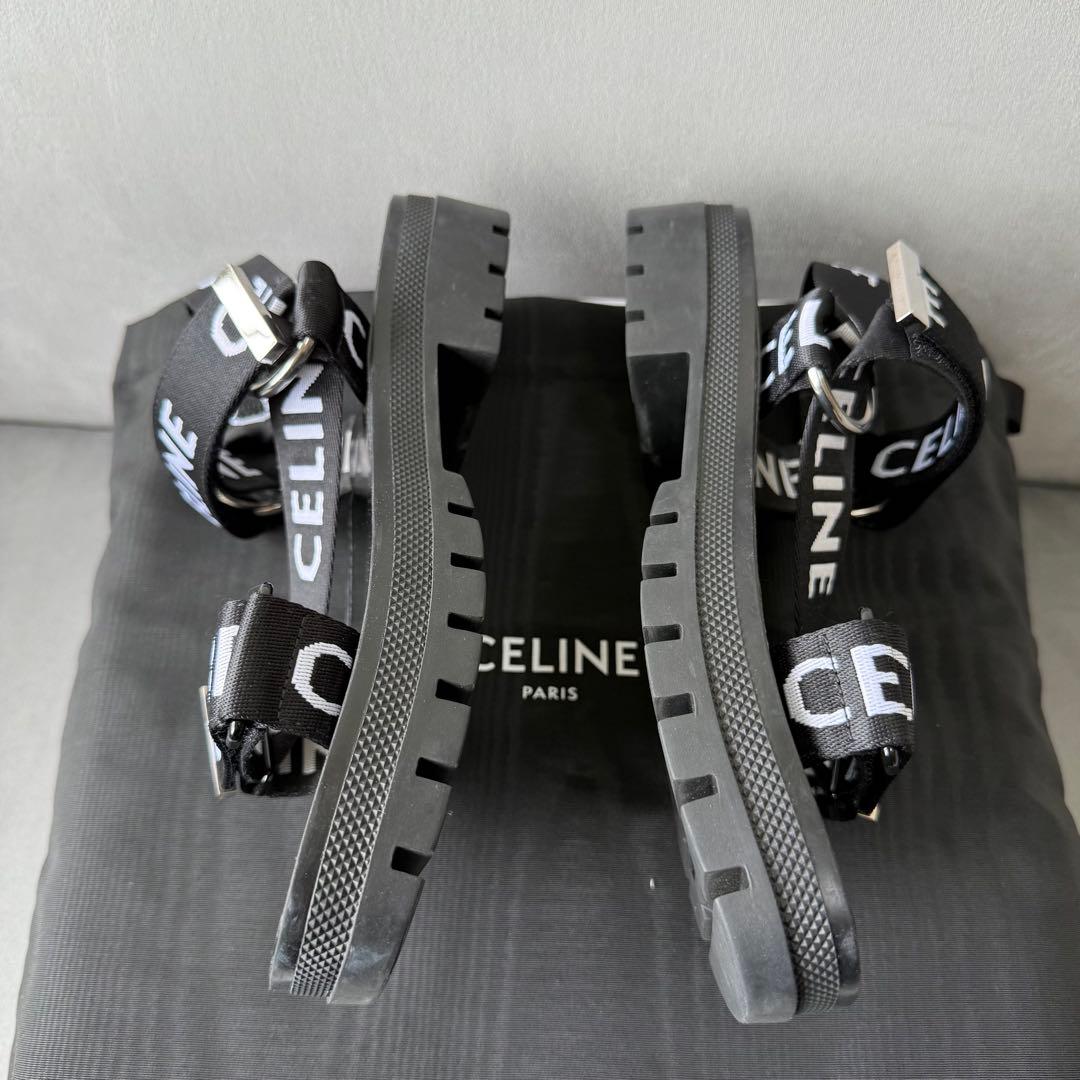 セリーヌ レオ ストラッピー サンダル レザー ファブリック ベルクロ 38