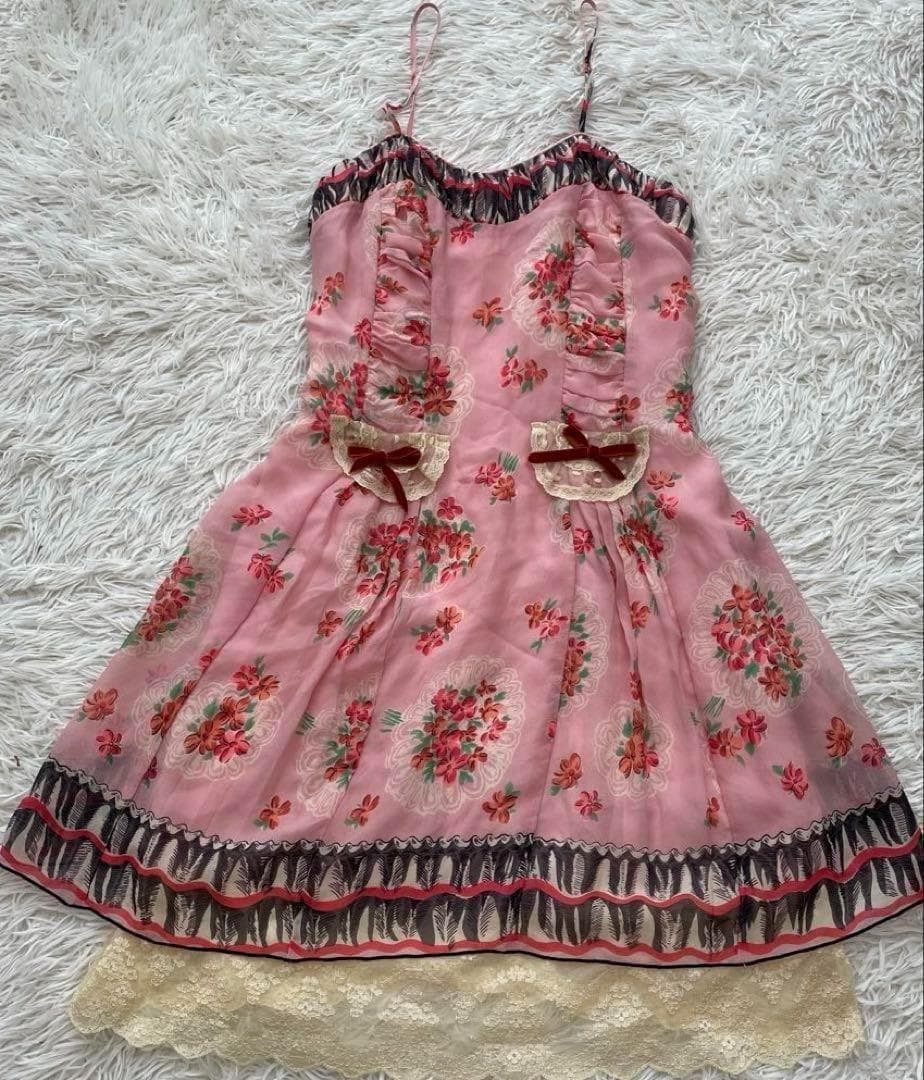 ANNASUI 姫ギャル　リボン　フリル　高級シルク100% ワンピース　y2k