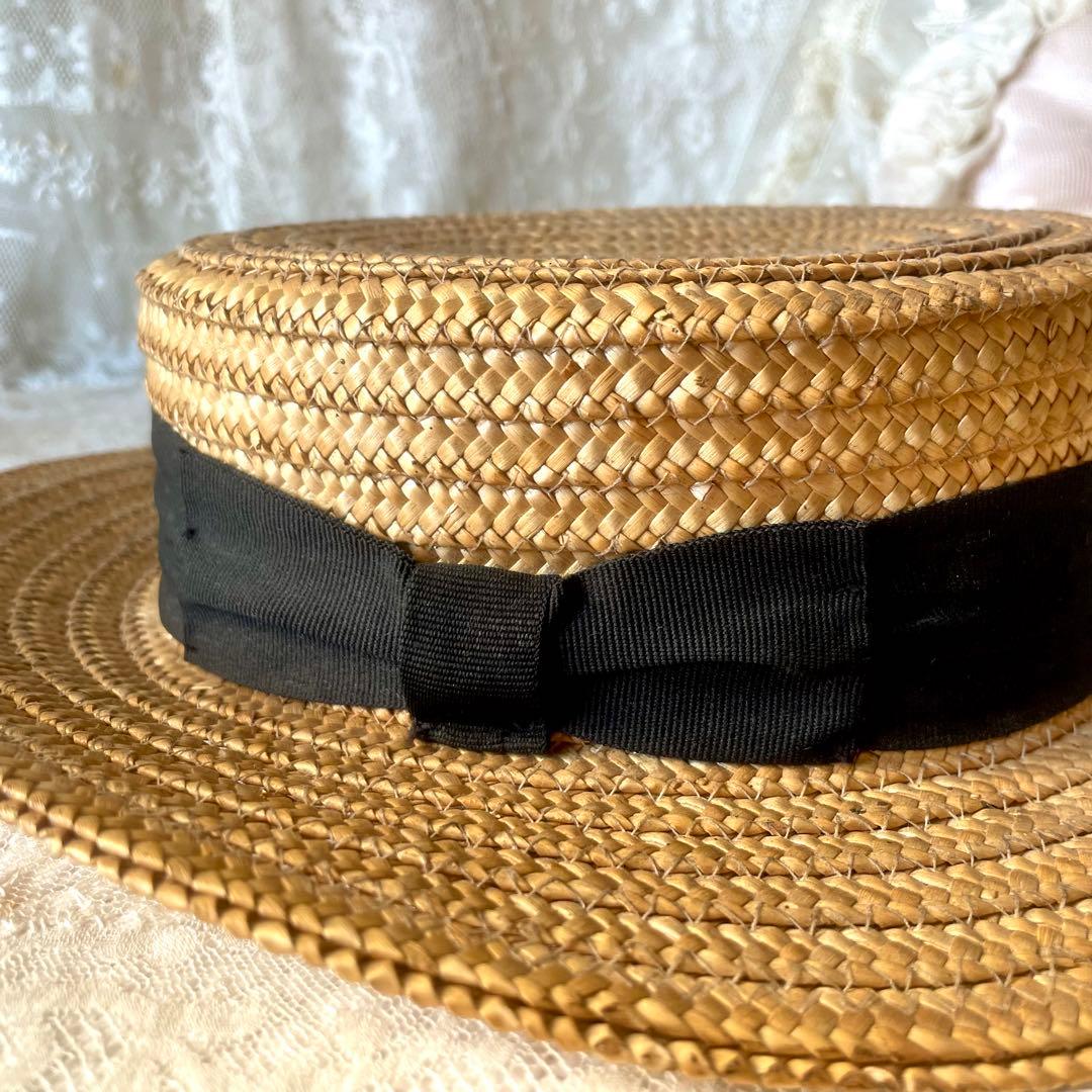 チャイルドハット　カンカン帽　フランスアンティークヴィンテージ　麦わら帽子