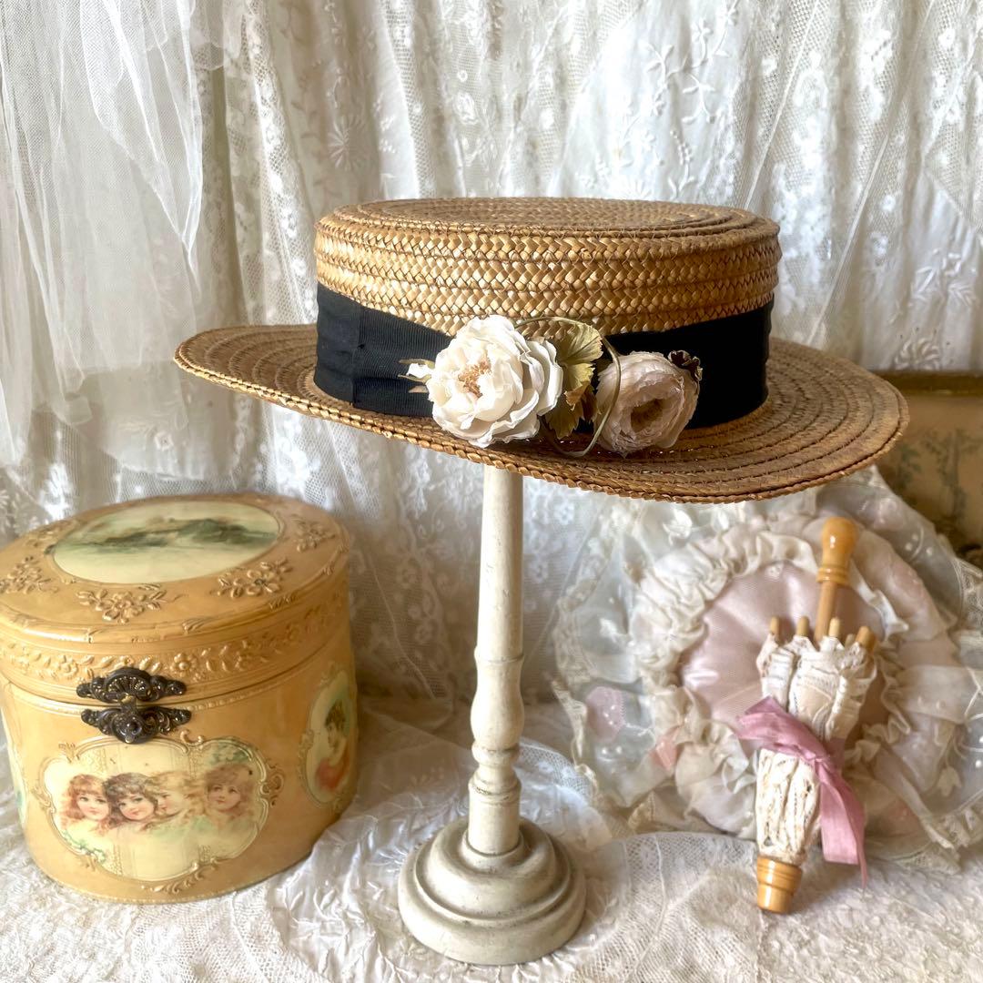 チャイルドハット　カンカン帽　フランスアンティークヴィンテージ　麦わら帽子