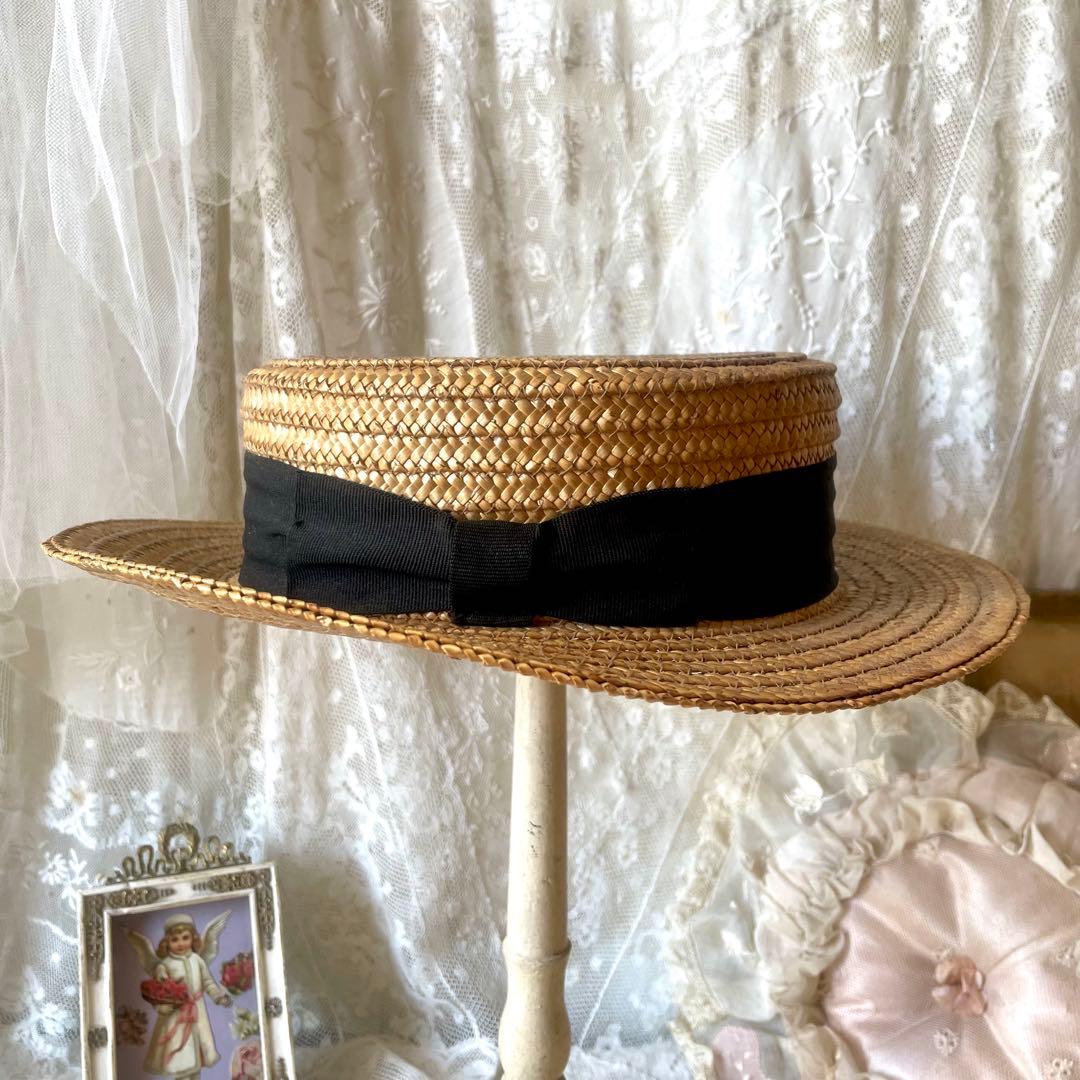 チャイルドハット　カンカン帽　フランスアンティークヴィンテージ　麦わら帽子