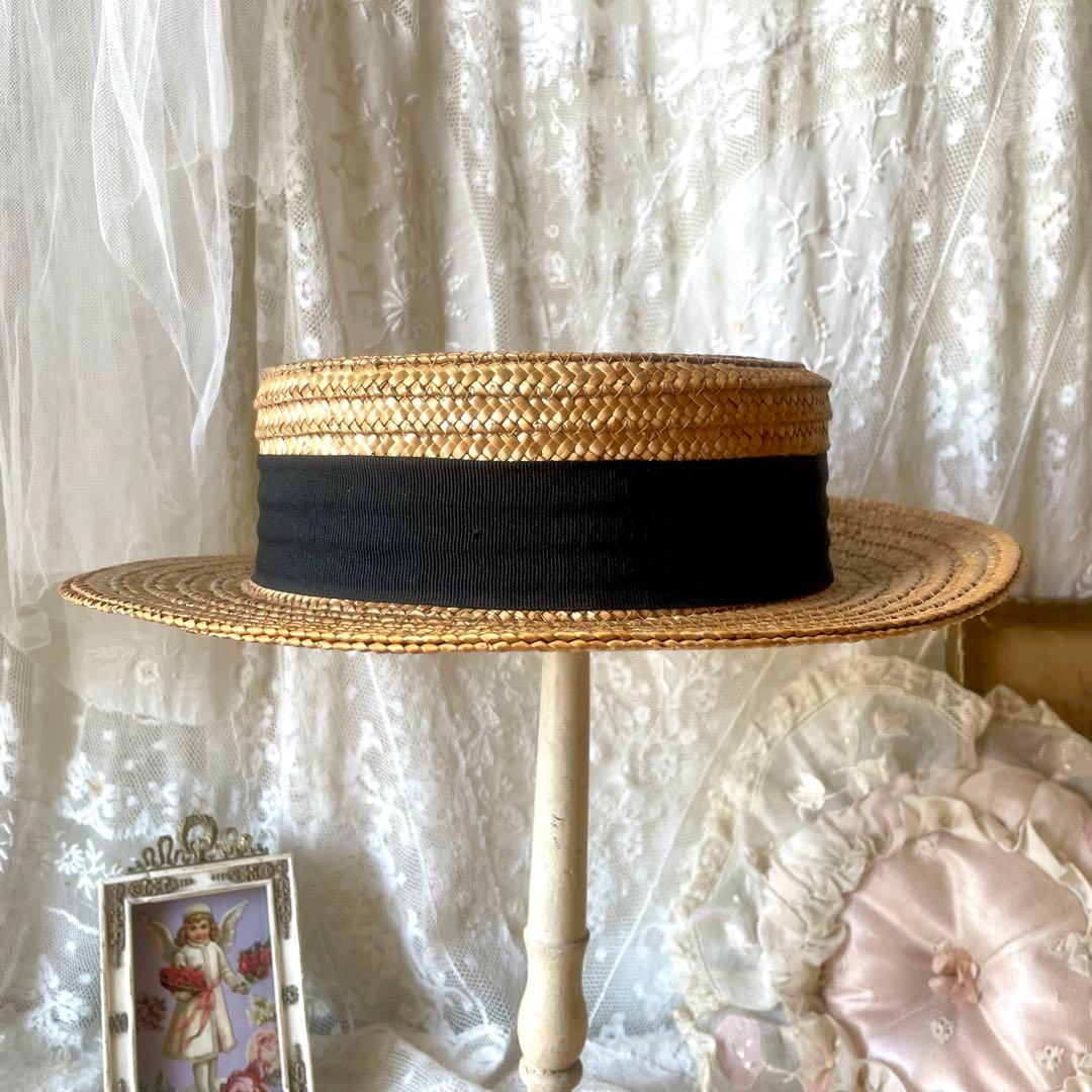 チャイルドハット　カンカン帽　フランスアンティークヴィンテージ　麦わら帽子