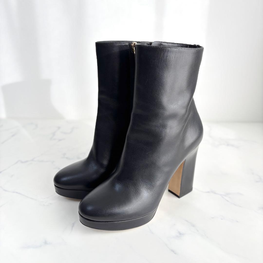 フェラガモ 7 24.0 ブーツ サイドジップ ガンチーニ レザー ブラック