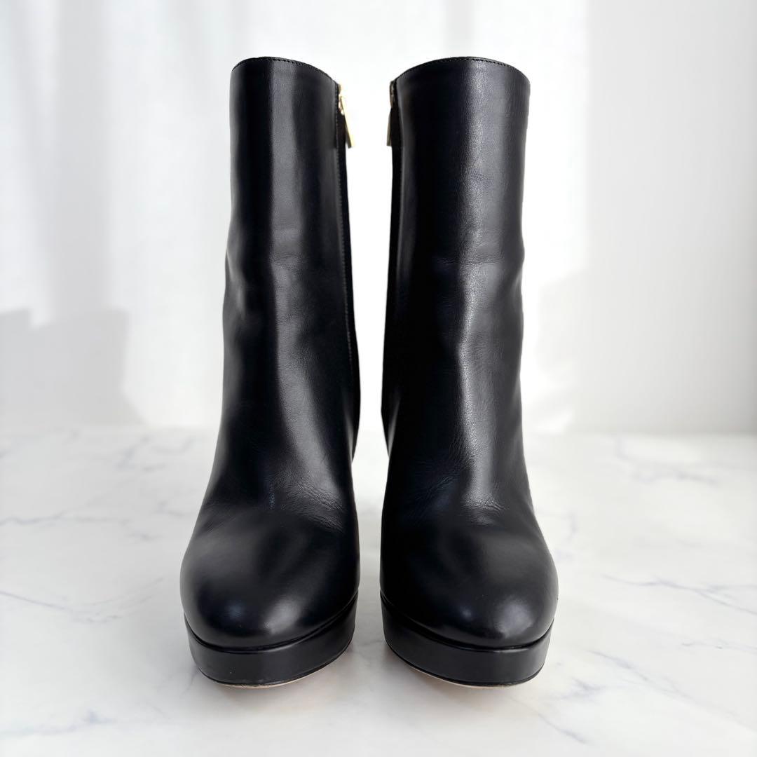 フェラガモ 7 24.0 ブーツ サイドジップ ガンチーニ レザー ブラック