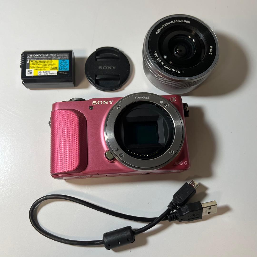SONY NEX-3N ピンク ミラーレス 一眼レフ ズームレンズセット 動作品