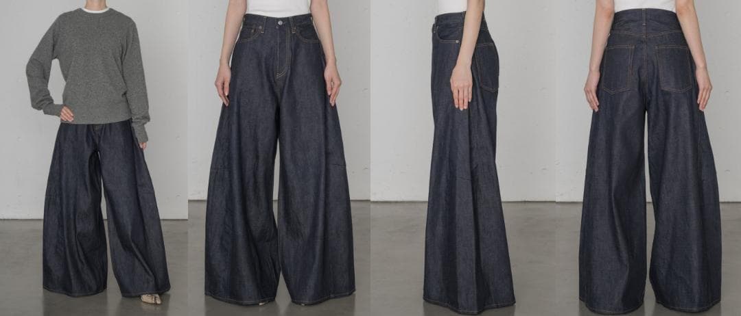 2　HYKE 25AW　スーパーワイド　バレルレッグ　デニム　パンツ 濃紺