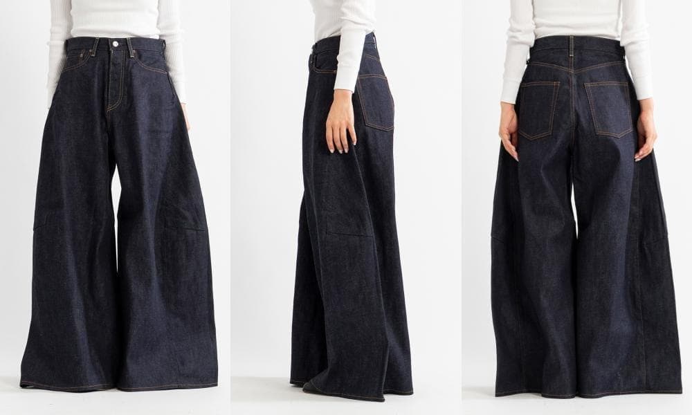 2　HYKE 25AW　スーパーワイド　バレルレッグ　デニム　パンツ 濃紺