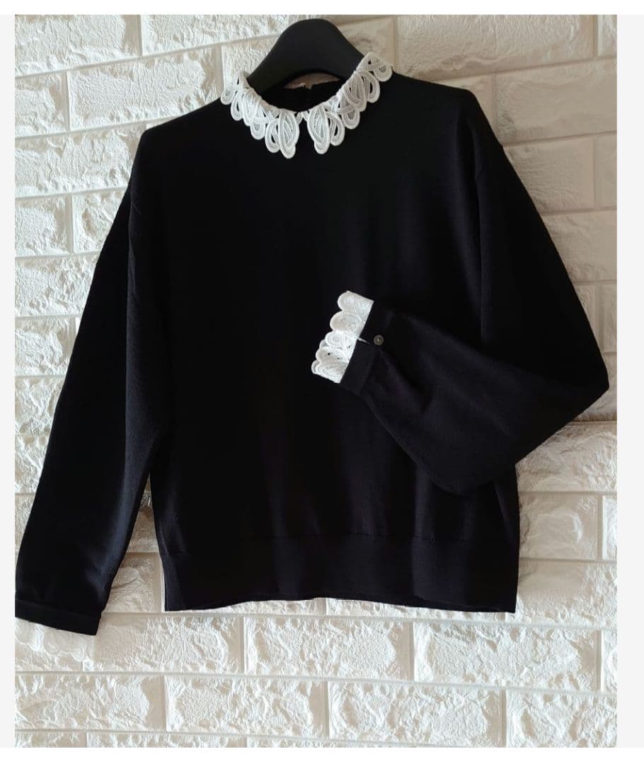 専用！　23区新品✨️ エンブロイダリーニット38黒　完売　レース襟iCB自由区