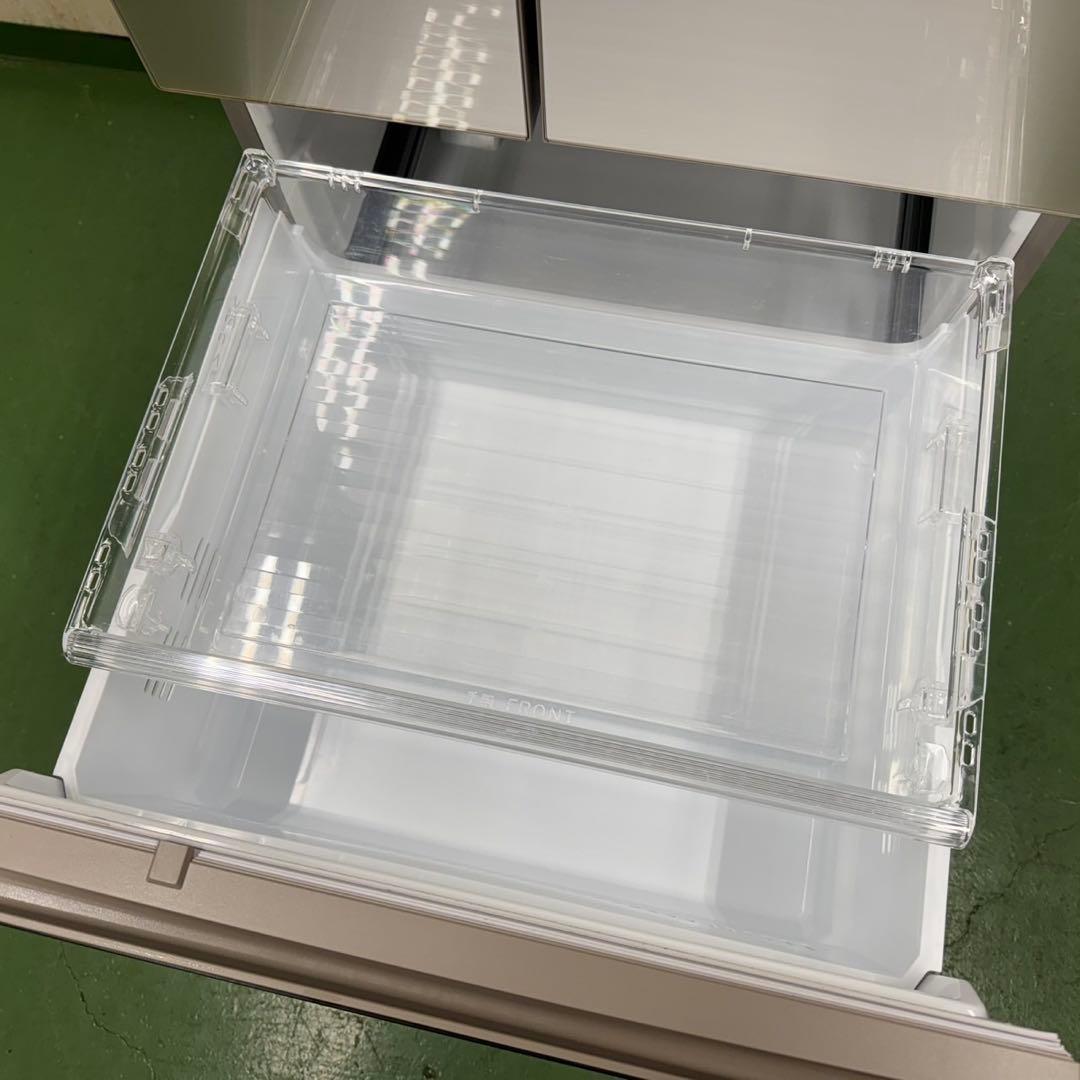 91 大型冷蔵庫　400L強　右開き　自動製氷機付　美品　家庭向　ガラストップ