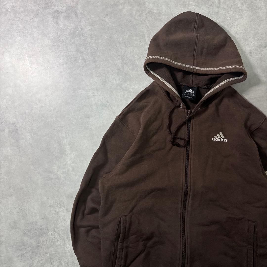 adidas 00s パーカー ジップアップ フーディ ブラウン L 茶色 刺繍