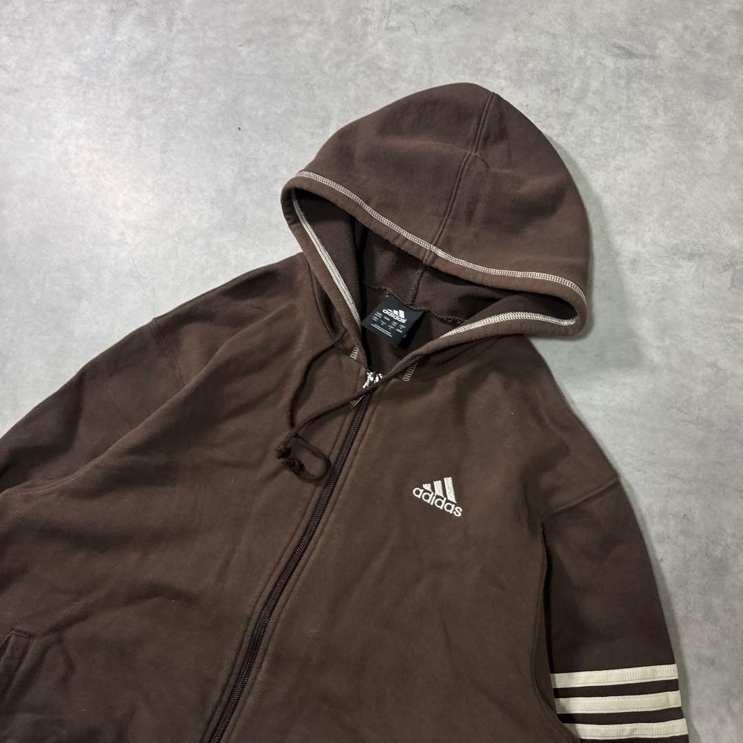 adidas 00s パーカー ジップアップ フーディ ブラウン L 茶色 刺繍