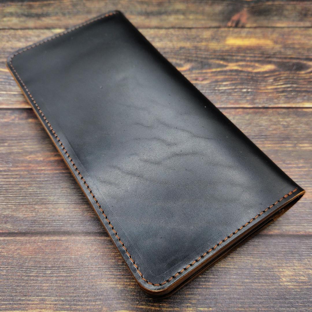 ロングトラッカーウォレット ホースバット ハンドメイド 本革 茶芯ブラック