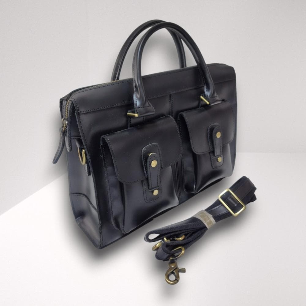 【のぞさん】本革 ビジネスバッグ ブラック 2WAY A4 TIDING