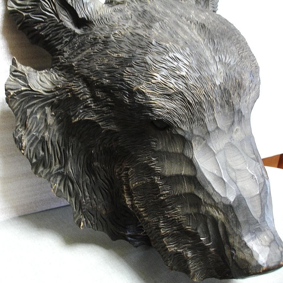 木彫り熊の顔：壁掛け：北海道土産・昭和４３年・大型