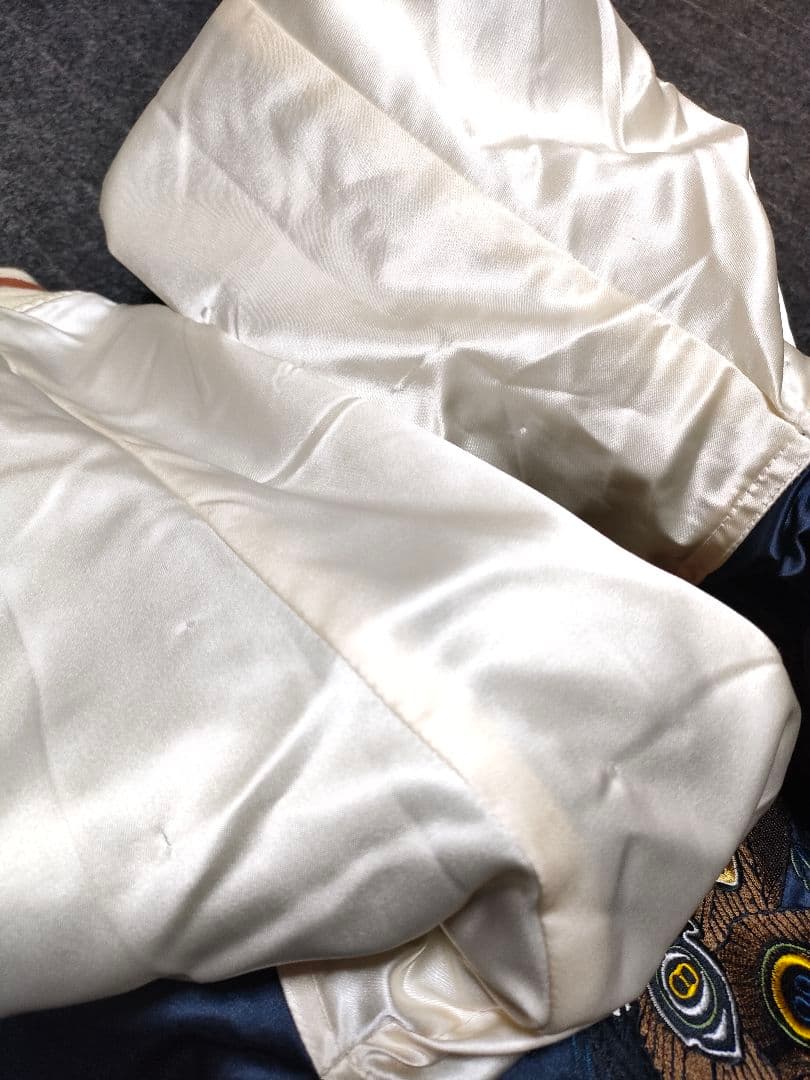 爆烈爛漫娘 八方睨み鳳凰図 スカジャン 38 ブラック/ネイビー 別珍/サテン